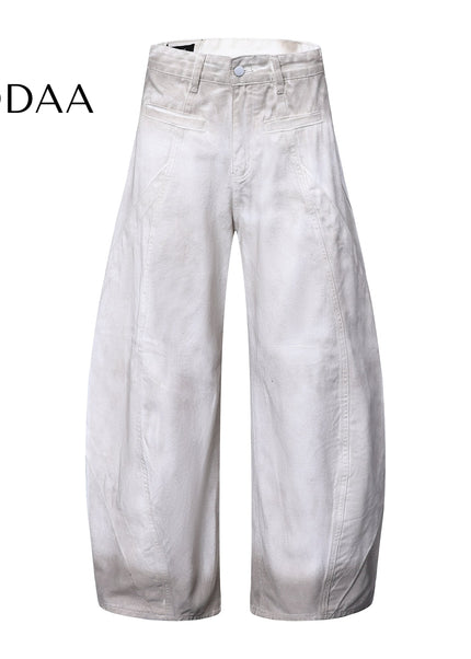 Black Distressed Loose Wide-Leg Scimitar Pants - S / White - Women’s Jeans