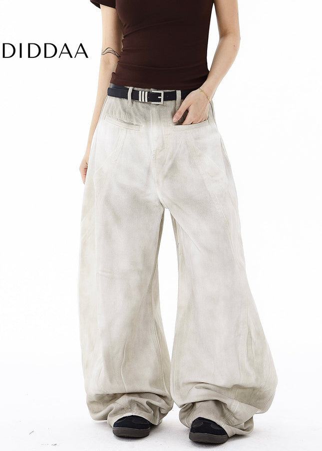 Black Distressed Loose Wide-Leg Scimitar Pants - Women’s Jeans