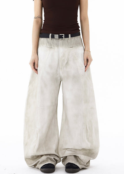 Black Distressed Loose Wide-Leg Scimitar Pants - Women’s Jeans