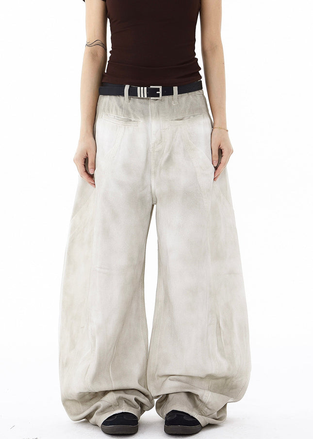 Black Distressed Loose Wide-Leg Scimitar Pants - Women’s Jeans