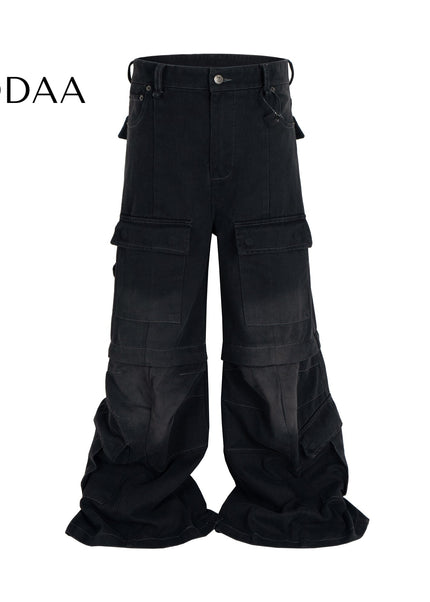 Black Distressed Multi-Pocket Cargo Jeans for Men - M / Black - Women’s Jeans