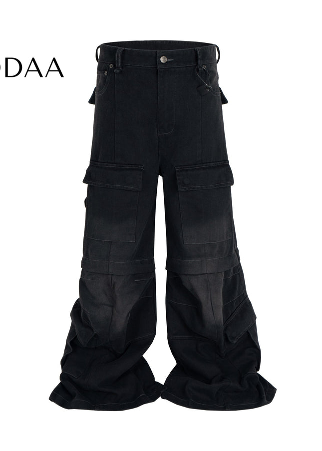 Black Distressed Multi-Pocket Cargo Jeans for Men - M / Black - Women’s Jeans