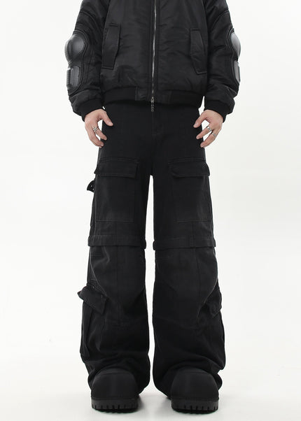 Black Distressed Multi-Pocket Cargo Jeans for Men - Women’s Jeans