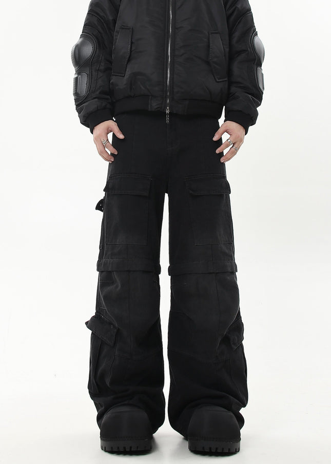 Black Distressed Multi-Pocket Cargo Jeans for Men - Women’s Jeans