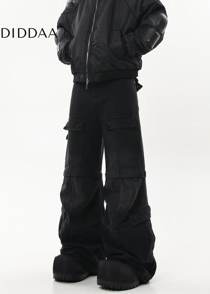 Black Distressed Multi-Pocket Cargo Jeans for Men - Women’s Jeans