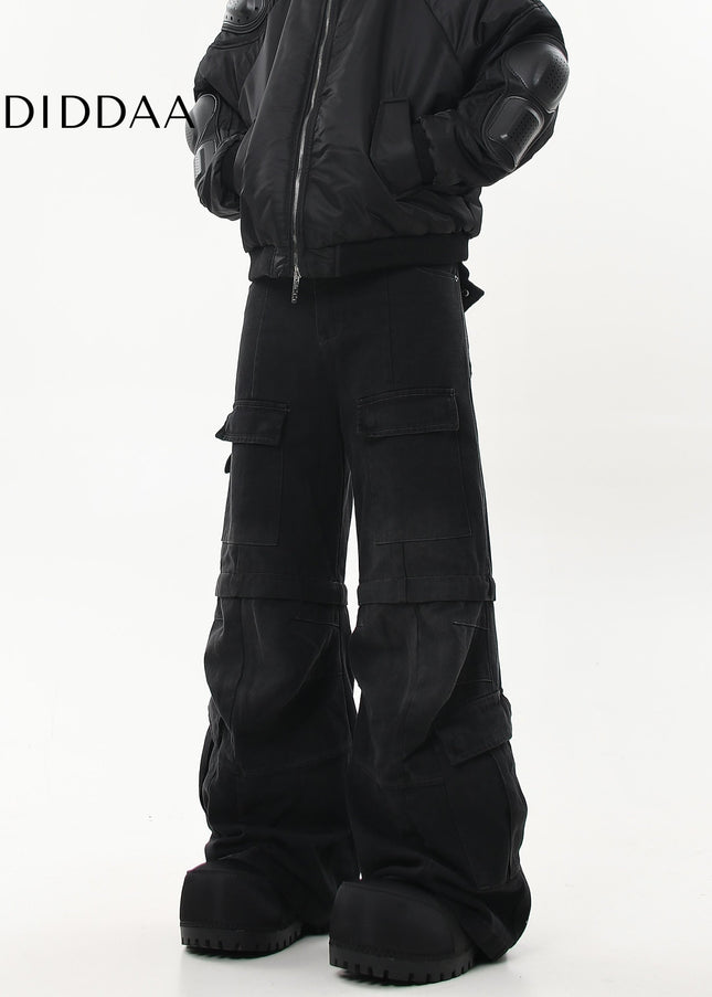 Black Distressed Multi-Pocket Cargo Jeans for Men - Women’s Jeans