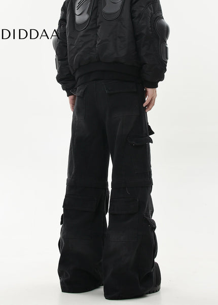 Black Distressed Multi-Pocket Cargo Jeans for Men - Women’s Jeans