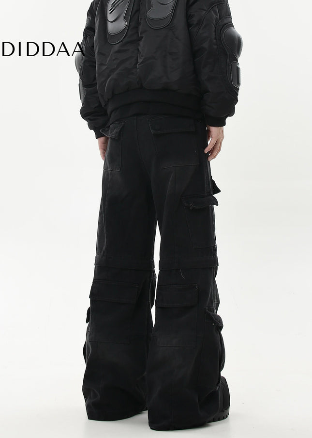 Black Distressed Multi-Pocket Cargo Jeans for Men - Women’s Jeans