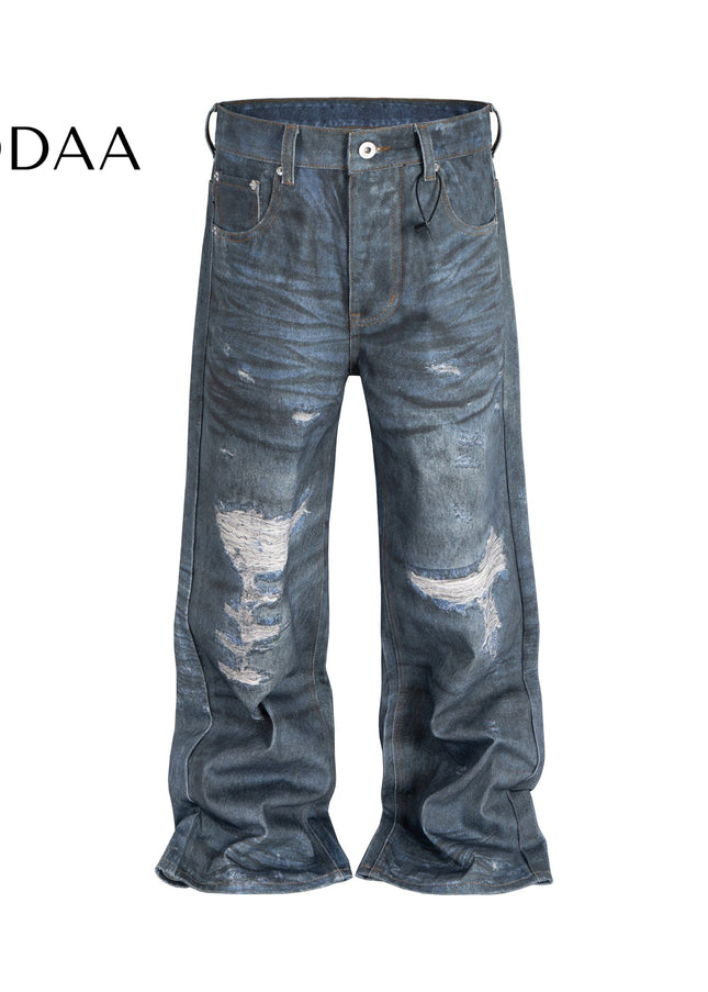 Black Distressed Ripped Loose Straight Jeans - M / Blue - Women’s Jeans