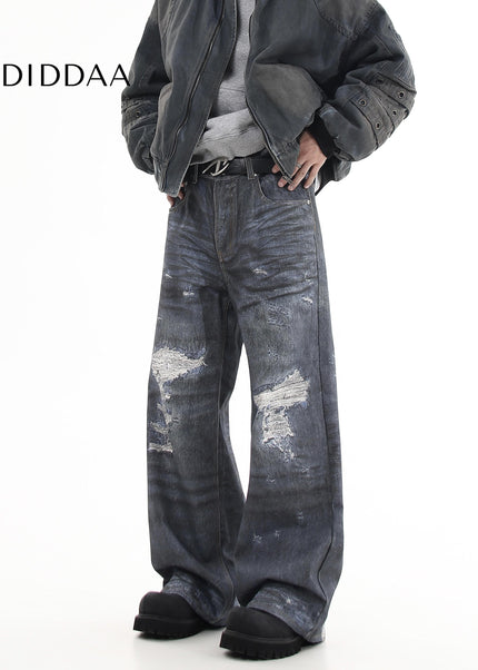 Black Distressed Ripped Loose Straight Jeans - Women’s Jeans