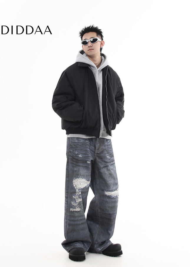 Black Distressed Ripped Loose Straight Jeans - Women’s Jeans