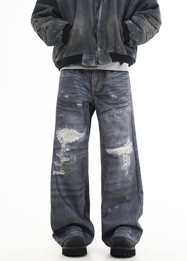 Black Distressed Ripped Loose Straight Jeans - Women’s Jeans