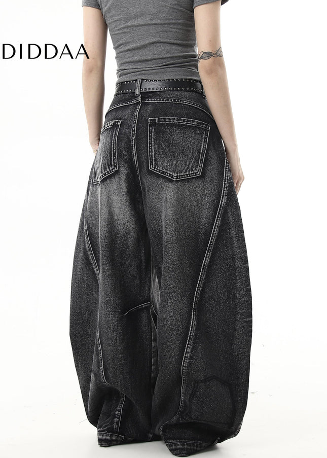 Black Distressed Ripped Scimitar Wide Leg Jeans - Women’s Jeans