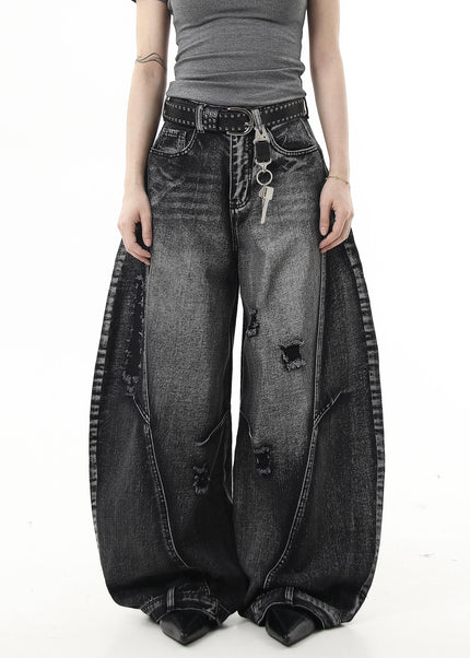 Black Distressed Ripped Scimitar Wide Leg Jeans - Women’s Jeans