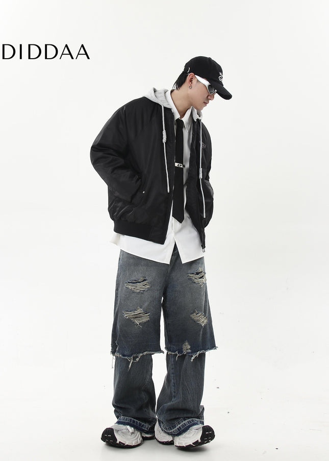 Black Distressed Ripped Two-Piece Straight-Leg Jeans - Women’s Jeans