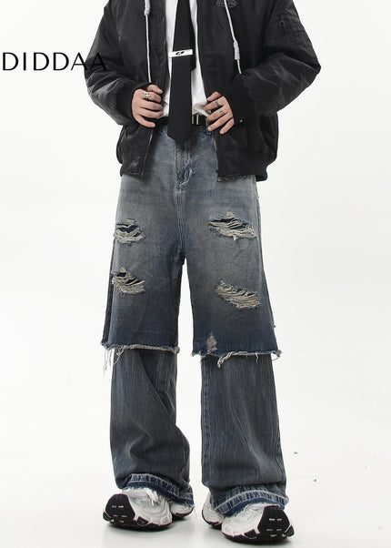 Black Distressed Ripped Two-Piece Straight-Leg Jeans - Women’s Jeans