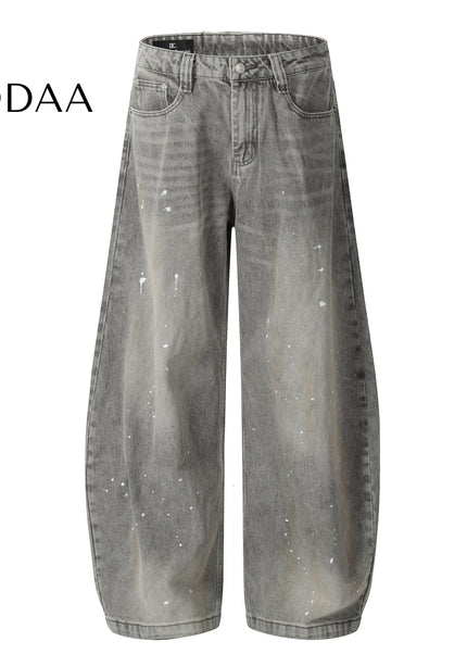 Black Distressed Splash Ink Wide Leg Cutlass Jeans - S / Grey - Women’s Jeans