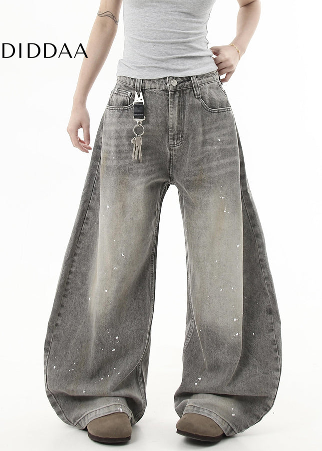 Black Distressed Splash Ink Wide Leg Cutlass Jeans - Women’s Jeans