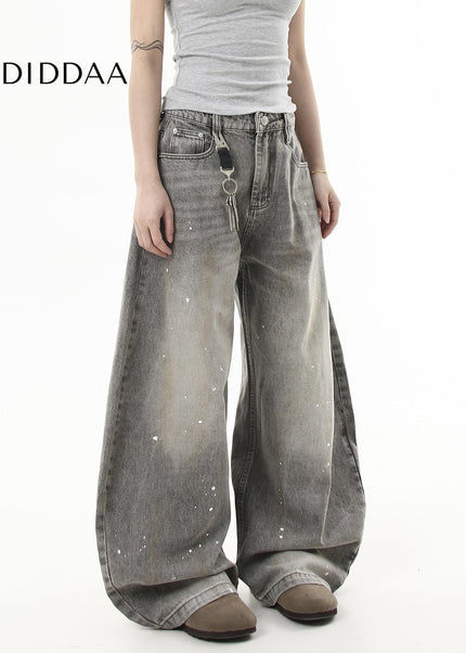 Black Distressed Splash Ink Wide Leg Cutlass Jeans - Women’s Jeans