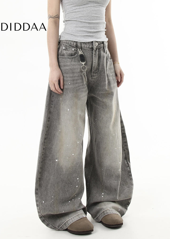 Black Distressed Splash Ink Wide Leg Cutlass Jeans - Women’s Jeans