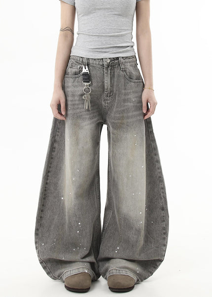 Black Distressed Splash Ink Wide Leg Cutlass Jeans - Women’s Jeans