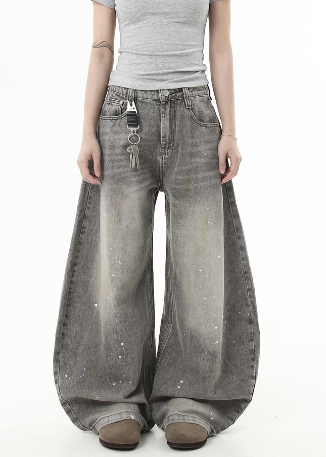 Black Distressed Splash Ink Wide Leg Cutlass Jeans - Women’s Jeans