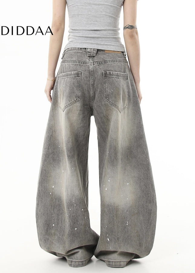 Black Distressed Splash Ink Wide Leg Cutlass Jeans - Women’s Jeans