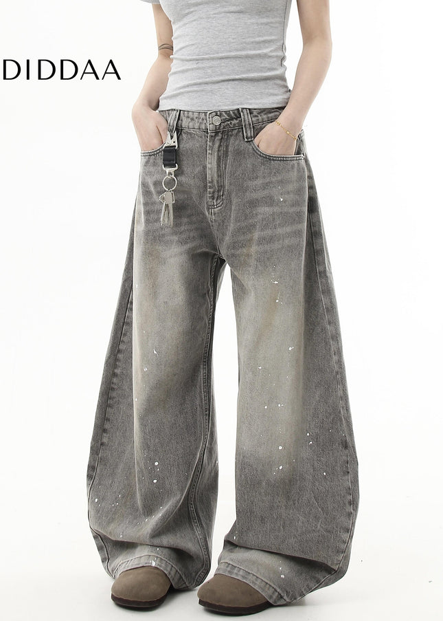 Black Distressed Splash Ink Wide Leg Cutlass Jeans - Women’s Jeans