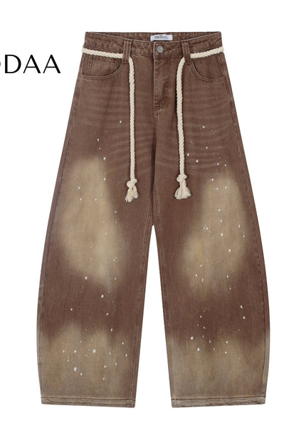 Black Distressed Vintage Wide Leg Jeans - M / Brown - Women’s Jeans