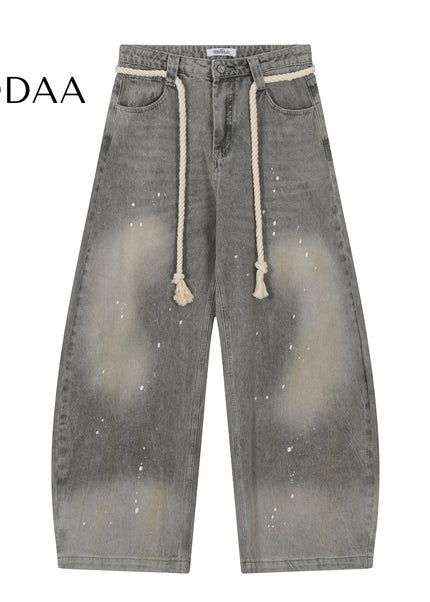 Black Distressed Vintage Wide Leg Jeans - M / Grey - Women’s Jeans