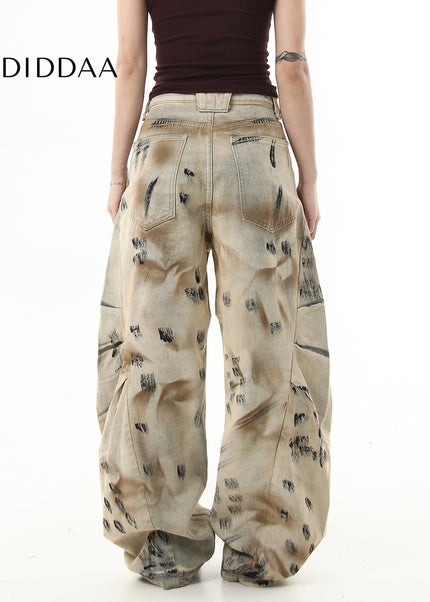 Black Distressed Wide Leg Scimitar Jeans Unisex - Women’s Jeans