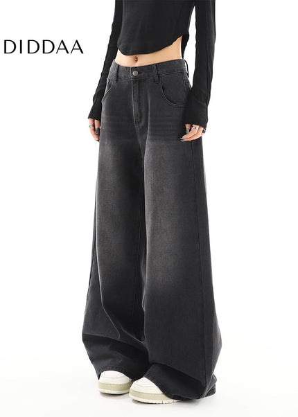 Black Gray Distressed Wide Leg Jeans Women’s Retro Tide - Women’s Jeans