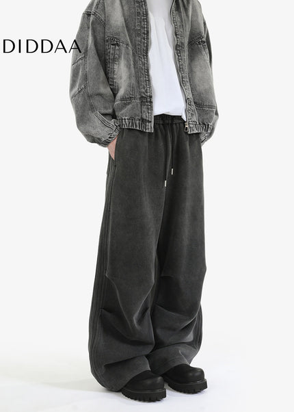 Black Grey Loose Fit Striped Casual Sweatpants - Unisex Sweatpants