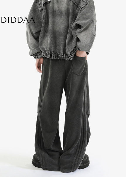 Black Grey Loose Fit Striped Casual Sweatpants - Unisex Sweatpants