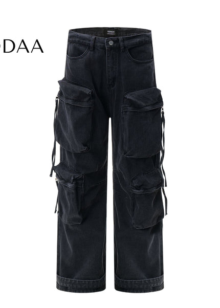 Black Heavy Wash Multi-Pocket Cargo Jeans - S / Black - Women’s Jeans