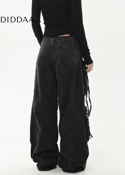 Black Heavy Wash Multi-Pocket Cargo Jeans - Women’s Jeans