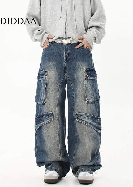 Black Heavy Washed Multi-Pocket Cargo Scimitar Pants - Women’s Jeans