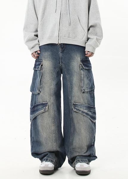 Black Heavy Washed Multi-Pocket Cargo Scimitar Pants - Women’s Jeans