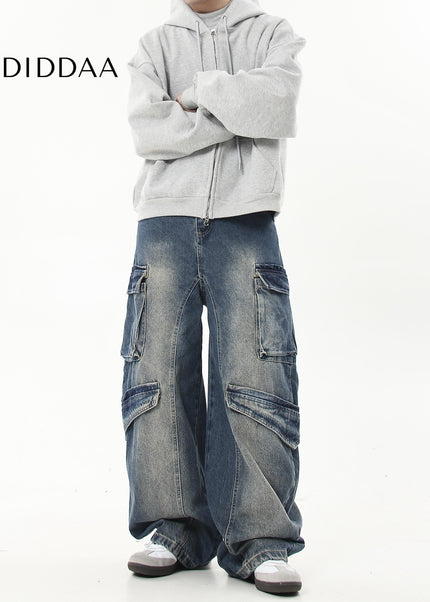 Black Heavy Washed Multi-Pocket Cargo Scimitar Pants - Women’s Jeans