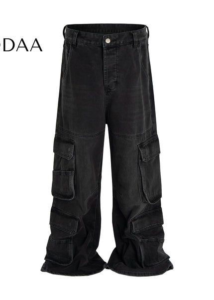 Black Heavyweight Multi-Pocket Cargo Jeans - M / Black - Women’s Jeans