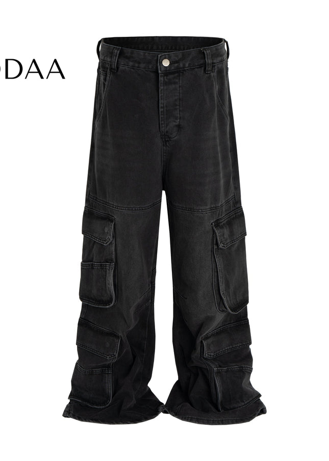 Black Heavyweight Multi-Pocket Cargo Jeans - M / Black - Women’s Jeans