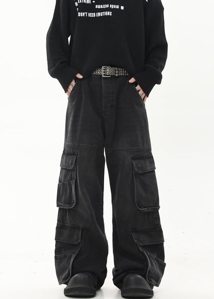 Black Heavyweight Multi-Pocket Cargo Jeans - Women’s Jeans