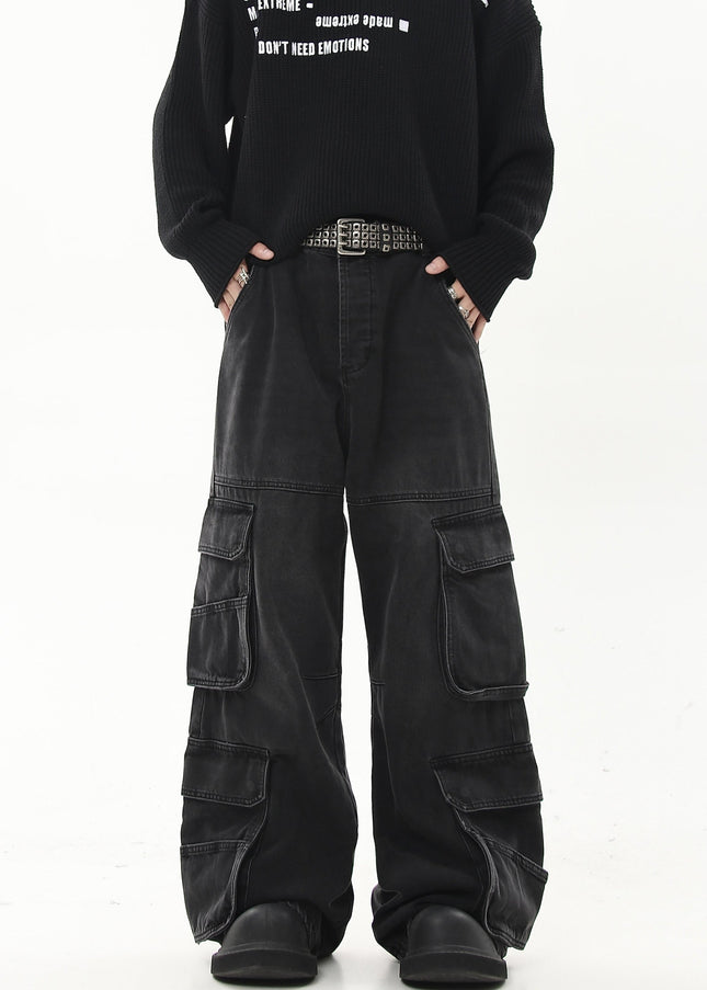 Black Heavyweight Multi-Pocket Cargo Jeans - Women’s Jeans