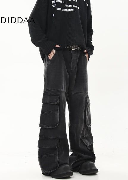 Black Heavyweight Multi-Pocket Cargo Jeans - Women’s Jeans