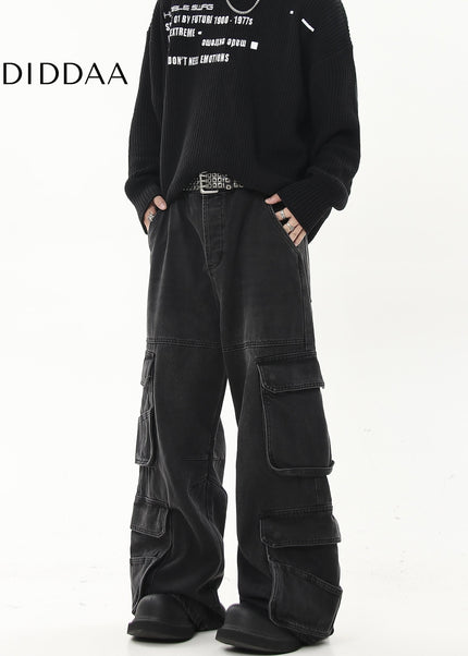 Black Heavyweight Multi-Pocket Cargo Jeans - Women’s Jeans