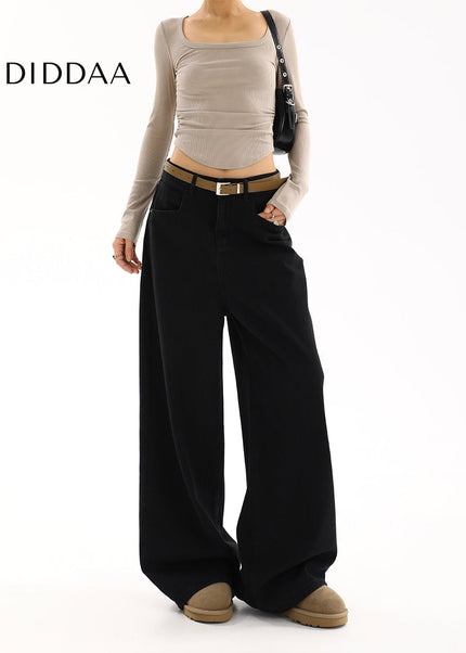 Black High Waist Casual Wide-Leg Jeans for Women - Women’s Jeans
