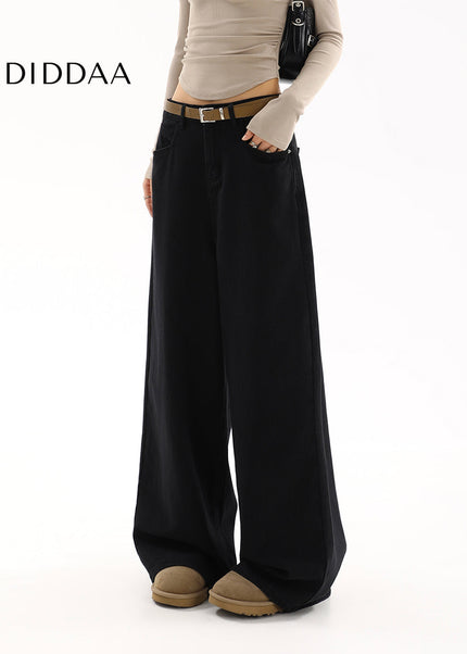 Black High Waist Casual Wide-Leg Jeans for Women - Women’s Jeans