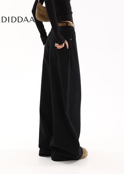 Black High Waist Casual Wide-Leg Jeans for Women - Women’s Jeans