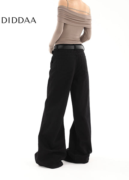 Black High Waist Loose Fit Bootcut Jeans for Women - Women’s Jeans