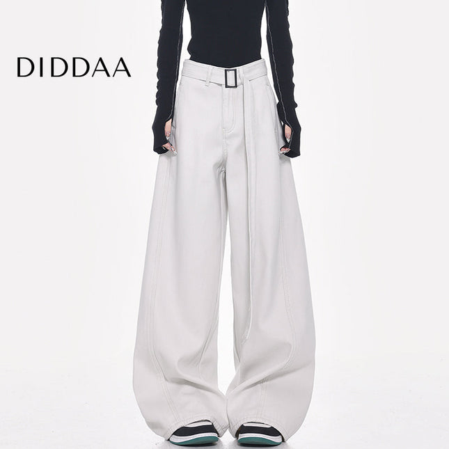 Black High Waist Retro Loose Wide-leg Jeans - S / White - Women’s Jeans